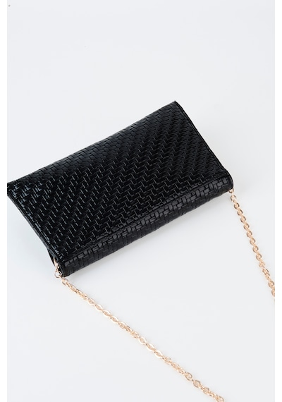 Vivaq Kadın Siyah Zarf Hasır Örgü Tasarım 2 Bölmeli Mini Zincir Askılı Çıt Çıt Kapama Clutch Ve El Çantası
