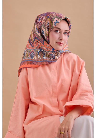Silk Home Twill İpek Eşarp 11476-28 Parlak Yavruağzı, Haki, Yeşil, Petrol Yeşili