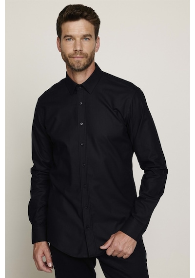 Tudors Modern Fit %100 Pamuk Armürlü Premium Erkek Siyah Gömlek-27708-siyah Siyah