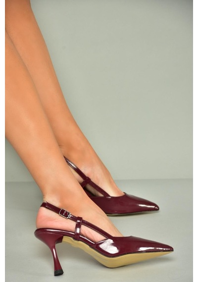 Fox Shoes U480441108 Bordo Rugan İnce Topuklu Kadın Abiye Ayakkabı Bordo