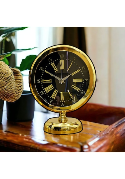 Gold Parlak Metal Ofis Salon Otel Masa Saati B4