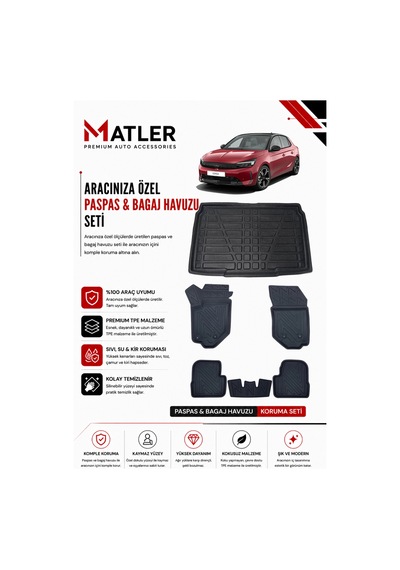 Opel Corsa F 2024 Model 4d Ekstra Havuzlu Paspas Ve Bagaj Havuzu Set