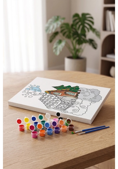 Ev Desenli Mandala Tuval Boyama Seti 40x50 Cm