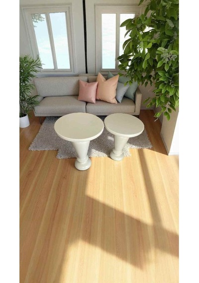 Ahşap Mantar Sehpa 2 Li Set Krem Renk Modern Yan Sehpa Takımı - Zigon Sehpa Takımı Krem