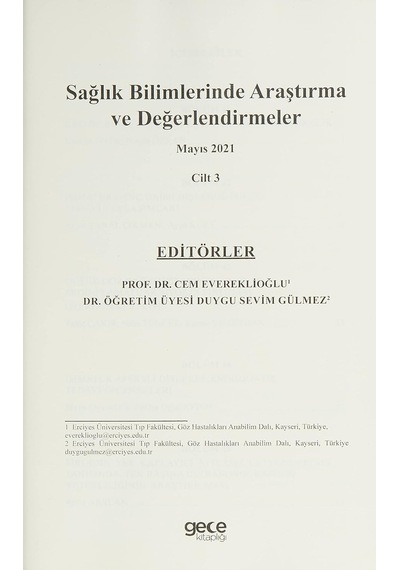 Sağlık Bilimlerinde Araştırma Ve Değerlendirmeler Cilt 3