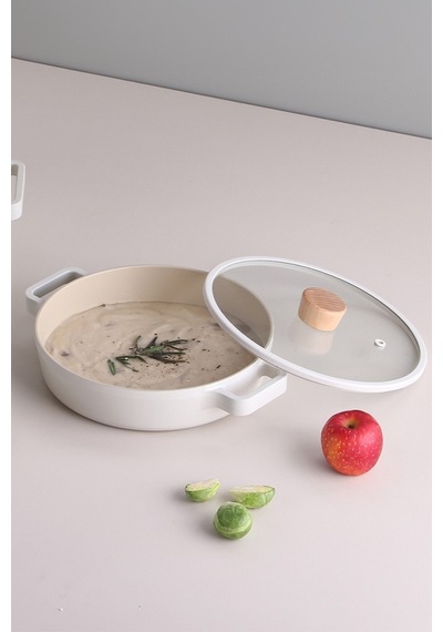 Fika Cam Kapaklı Alüminyum Sahan 18 Cm - Bej
