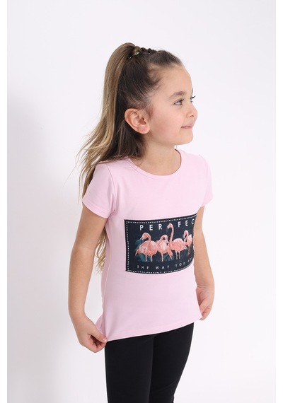 Toontoy Kids Toontoy Kız Çocuk Flamingo Baskılı Tişört Pembe
