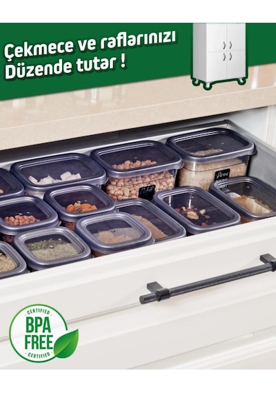 Offbox Kare Bakliyat Baharat Gıda Saklama Kabı - 3 Çeşit - 6 Adet Antrasit Şeffaf