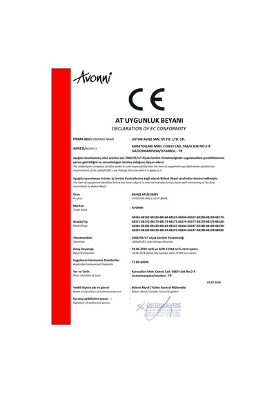 Avonni 68187 Bahçe Aplik, 60 W, Siyah