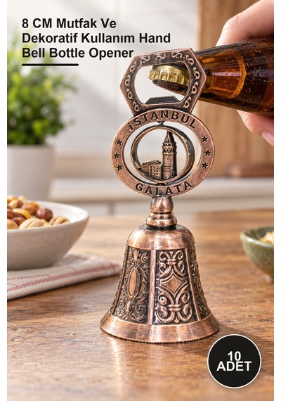 10 Adet İstanbul Temalı Açacaklı El Çanı 8 Cm Mutfak Ve Dekoratif Kullanım Hand Bell Bottle Opener