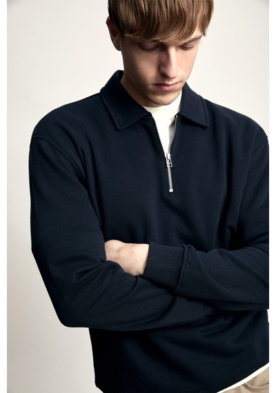 Defacto Pamuklu Regular Fıt Polo Yaka Kalın Kumaş Sweatshirt H1833ax26aunv82 Lacivert-nv82