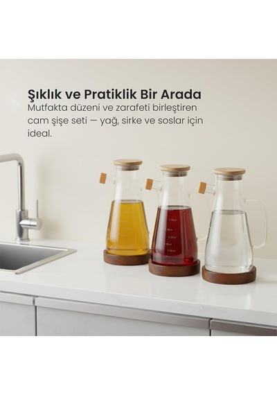 Amberhaus Kesten 900 Ml Cam Yağdanlık Ahşap Kapaklı Ve Altlıklı Şeffaf, Pratik Mutfak Yağ Ve Sirke Şişesi