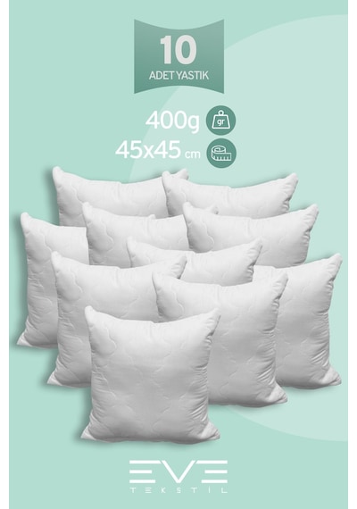Eve Tekstil 10 Adet Diamant Plus Kare Kırlent Yıkanabilir Antialerjik Silikon Elyaf Yastık 40x40cm 400 Gr