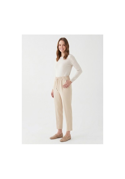 Milera Krem Beli Lastikli Bağcıklı Rahat Klasik/havuç Kesim Double Kumaş Pantolon Kadın Krem - 884222785 Krem