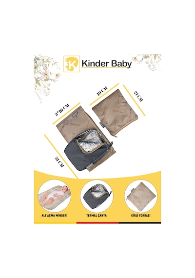 Kinder Baby Merlin Termal Anne Bebek Bakım Çantası Gri