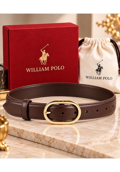Williampolo Asya Hakiki Deri Gold Toka Kahverengi Kadın Kemer