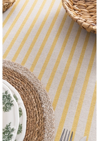 Sarı Çizgili Keten Runner 40x140 Cm - Yumuşak Dokulu Sarı