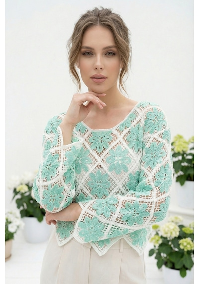 Sayzen Your Shine Çiçek Desenli Dantel Işleme Crop Sayzen Çiçek Desenli Dantel Işleme Crop Mint Yeşili
