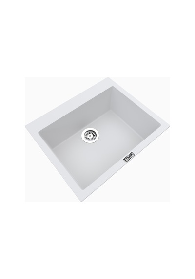 Polex Cristalüx Granit Evye P-X60 Beyaz Tezgah Altı Ve Tezgah Üstü Kare Mutfak Evyesi 60x50 CM