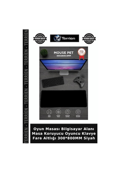 Oyun Masası Bilgisayar Alanı Masa Koruyucu Oyuncu Klavye Fare Altlığı 300 800mm Siyah