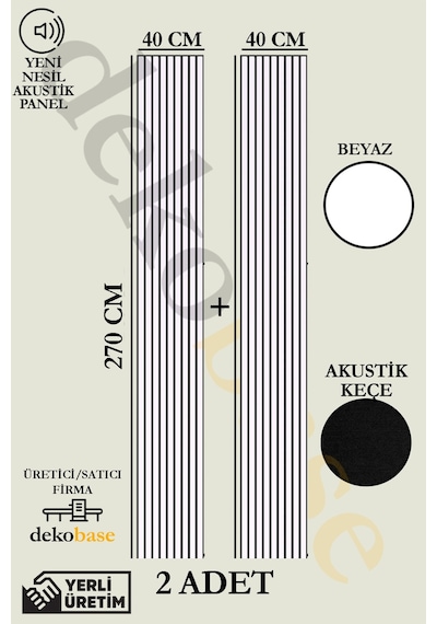 Beyaz 2 Adet 40x270 Cm Yeni Nesil Akustik Ahşap Duvar Paneli