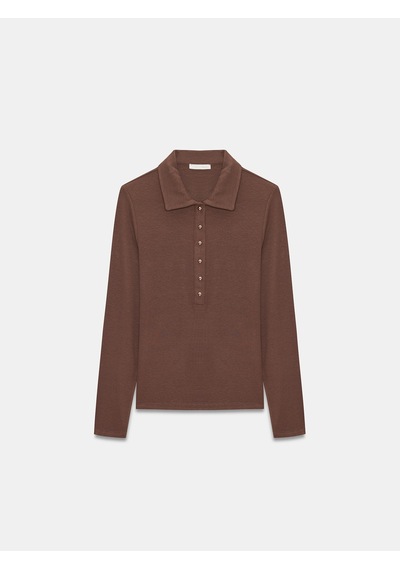 Dilvin 32671 Düğme Detaylı Polo Yaka Top-açık Kahve Açık Kahverengi
