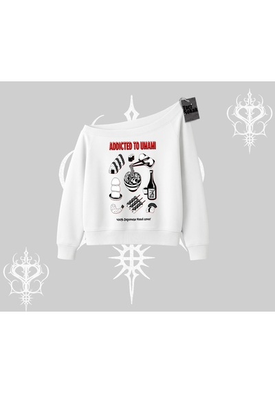 Startmore Kayık Yaka Sweatshirt Japon Mutfağı Umami Temalı Baskılı Beyaz