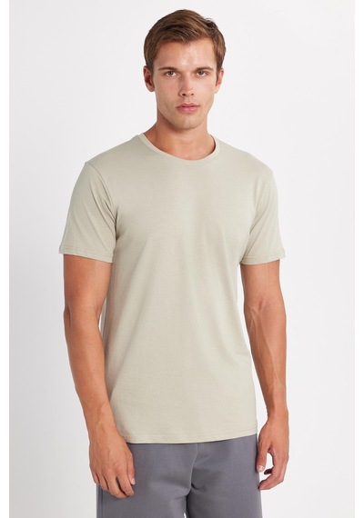Tudors Unisex Slim Fit Dar Kesim %100 Pamuk Yumuşak Dokulu Yeşil Bisiklet Yaka Tişört-34605 Yeşil
