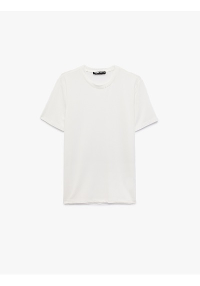 Koton Bisiklet Yaka Viskon Karışımlı Kısa Kollu Basic Slim Fit Tişört Beyaz 6sam10285mk
