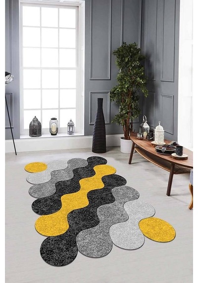 Sarı Daire Desenli Kaymaz Tabanlı Lazer Kesim Halı Lz25n11