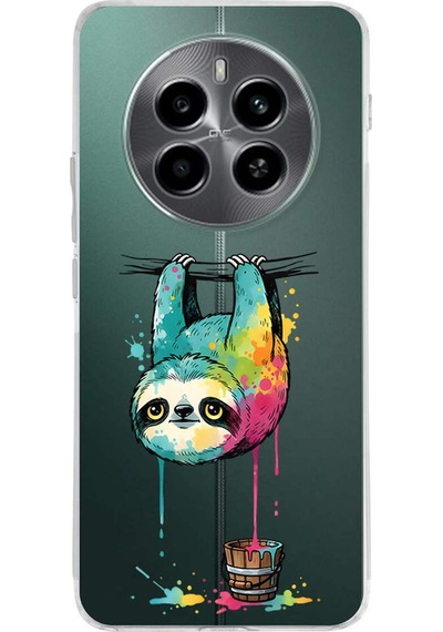 Realme 12 4g İle Uyumlu Splash Tembel Hayvan Tasarımlı Şeffaf Silikon Kılıf Şeffaf