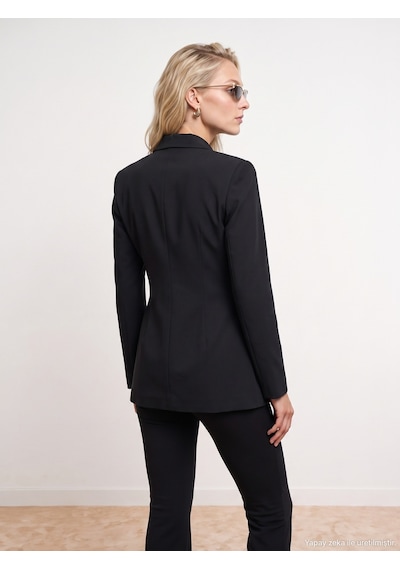 Dilvin 60814 Gold Düğmeli Blazer-siyah