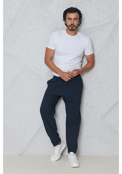 Blayn Jeans Erkek Haki Jogger Pantolon Beli Lastikli Bağcıklı %100 Pamuk Keten Baggy Rahat Günlük Pantolon lacivert