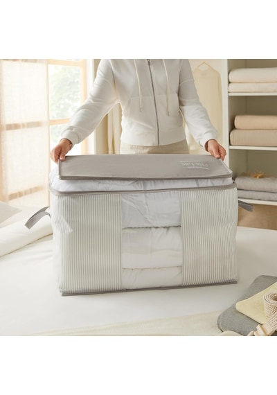 Ayrex Ocean Home Textile Büyük Boy Pvc Pencereli Gri Çizgili Stuff & Things Hurç 60 X 43 X 35 Cm Genel
