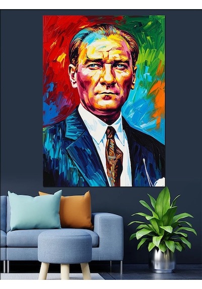 Renkli Mustafa Kemal Atatürk Resmi Dekoratif Kanvas - Mdf Ahşap Tablo
