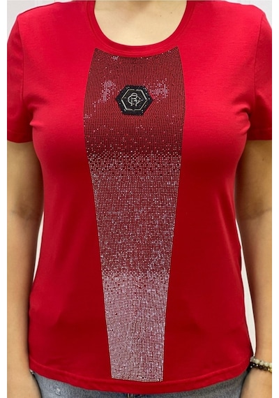 Rich Glam Bisiklet Yaka Crystal Taşlı Büyük Beden Plus Size Pamuk Şık Rahat Siyah Kadın T-shirt Kırmızı Rich Glam Bisiklet Yaka Crystal Taşlı Büyük Beden Plus Size Pamuk Şık Rahat Siyah Kadın T-shirt Kırmızı