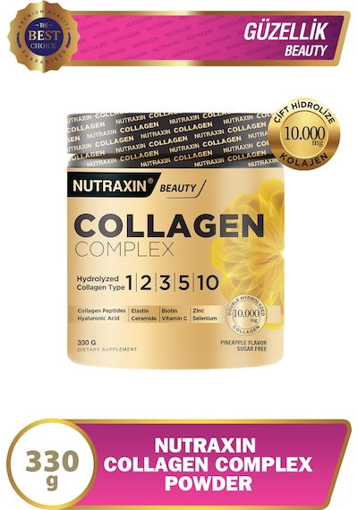 Nutraxin Collagen Complex Powder 330 Gr - Tip 1,2,3,5,10 Kolajen, Hyalüronik Asit, Selenyum, Seramid
