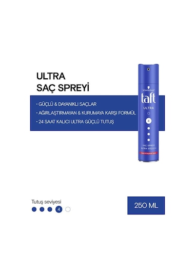 Taft Ultra 4 Güçlü Saç Spreyi 2 x 250 ML