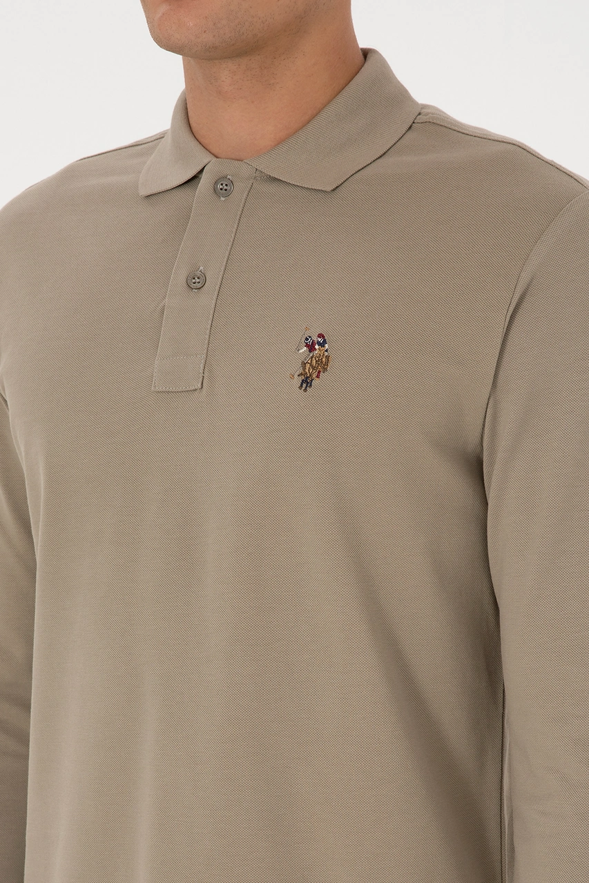 U.S. Polo Assn. Erkek Regular Fit Polo Yaka Açık Haki Basic Sweatshirt 50313772-VR183