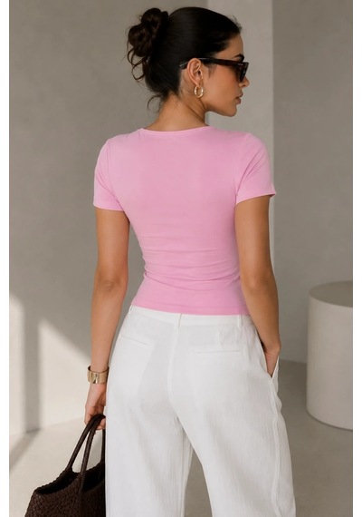 Bb Butik Basic Soft Touch Kare Yaka Body Tulum Astarlı Md3535 Pembe