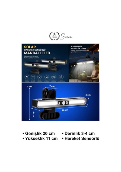 Solarlamba 2'li Mandallı 36 Led Güneş Enerjili Hareket Sensörlü Bahçe Aydınlatma 3 Modlu Kablosuz D Çok Renkli