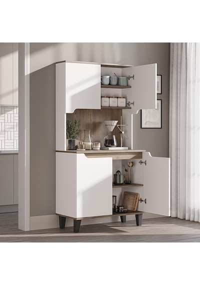 Defne Kahve Köşesi, Çok Amaçlı Dolap, 4 Kapaklı Kiler Dolabı, Mutfak Dolabı 90 Cm Atlantik Çam - Beyaz Defne Kahve Köşesi, Çok Amaçlı Dolap, 4 Kapaklı Kiler Dolabı, Mutfak Dolabı 90 Cm Atlantik Çam - Beyaz