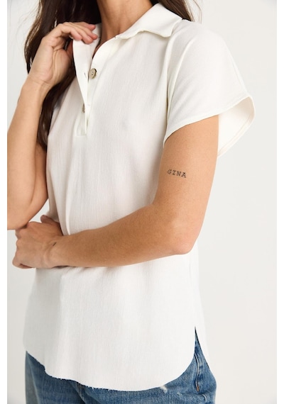 Shade Kadın Polo Yaka Oval Etek Uçlu Rahat T-shirt 4070 60283402 - Beyaz