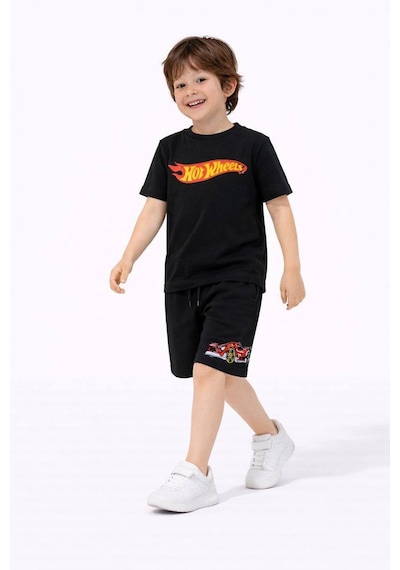 Miniko Kids Erkek Çocuk Hot Wheels Modelli Pamuk Şortlu Takım Siyah