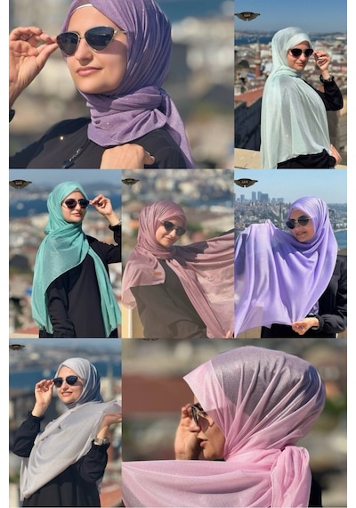 Aldaıyr 7 Adet Simli Şifon Şal Çok Rrenkli4