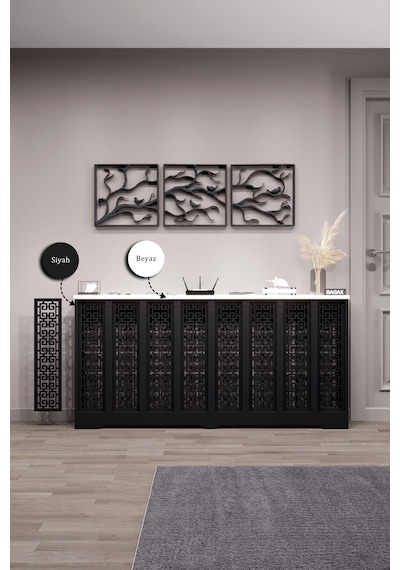 Petek Kaplama Modern Radyatör Kapatma Ünitesi Ön Panel Mdf Tasarım İç Ölçü 156 Cm Dış Ölçü 160 Cm Petek 156 Siyah Üstü Beyaz D5
