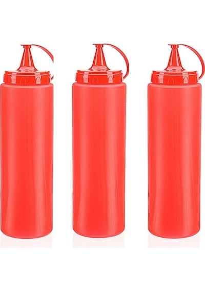 Ketçap Şişesi - 1000ml Dev Boy Kırmızı 3 Adet - Elm-01-768360 Renkli