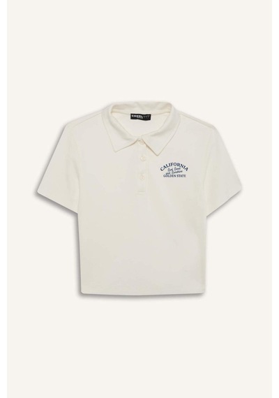 DeFacto Coool Fitted Baskılı Ribana Kısa Kollu Polo Beyaz Tişört D1095AX25SMWT32