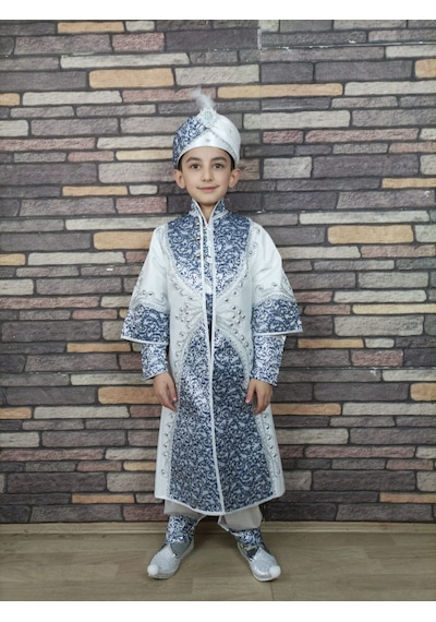 0-10 Yaş Beyaz Lacivert Şehzade Model Sünnet Kıyafeti