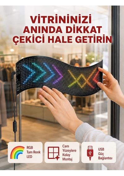 Mey İthalat Usb Girişli Rgb Led Tabela Ayarlanabilir Parlaklık Ve Kayan Yazı Özellikli -